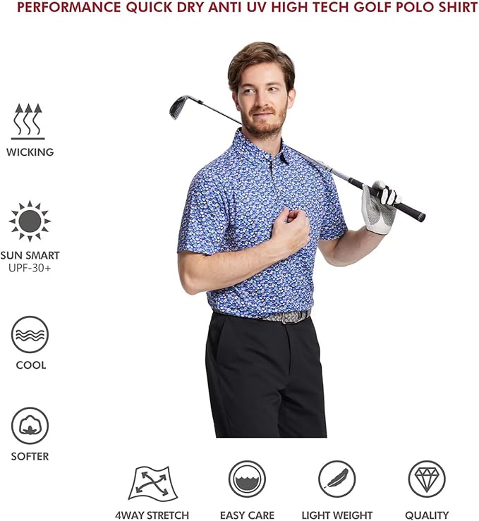 Men's Striped Performance Golf Polo Short Sleeve Moisture Wicking
