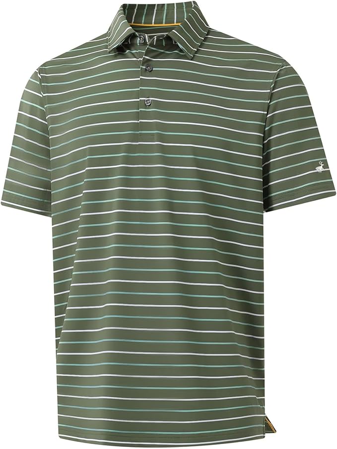 Rouen Mens Golf Shirt Moisture Wicking Dry Fit Performance Stripe Casual Collared Short Sleeve Golf Polo Shirts for Men