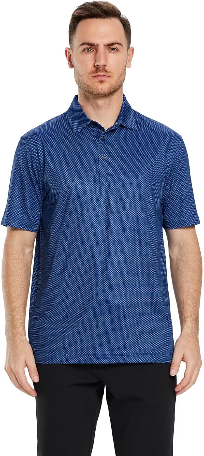 Men's Striped Performance Golf Polo Short Sleeve Moisture Wicking