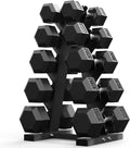 PAPABABE Hex Dumbbell Sets with Rack, 60-550lb Rubber Coated Dumbbell Weight Set and Storage Rack, Multiple Options Hand Weights for Strength Training