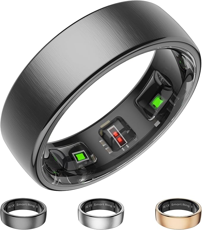 Fitness Tracker, Smart Ring for Women Men, Fitness Ring with Sleep Tracker, 24/7 Heart Rate Monitor, Health Activity Trackers, Step Counter,Calorie Pedometer,No Subscription,for iOS Android(Black,#9)