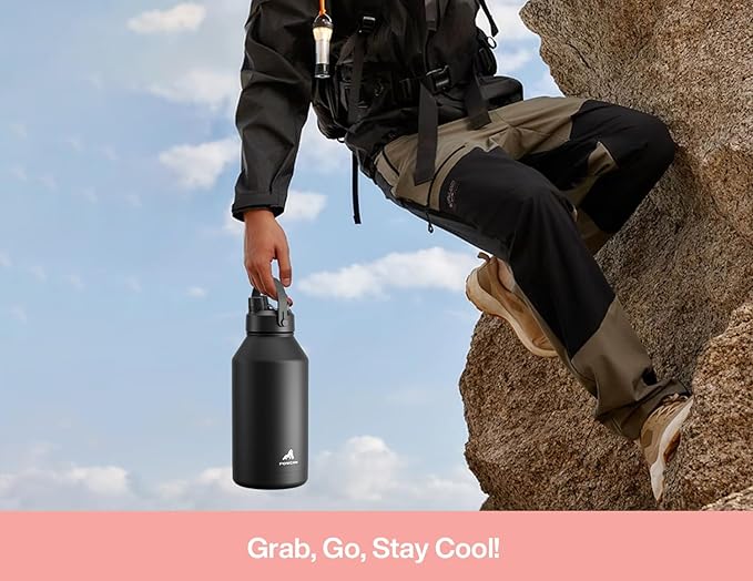 64 oz Insulated Water Bottle with 2-in-1 Straw and Spout Lid, Keep Cold 24H, Leak-Proof, BPA-Free, Double Wall Stainless Steel Water Bottle for Sports, Gym, Travel, and School (Cotton Candy)