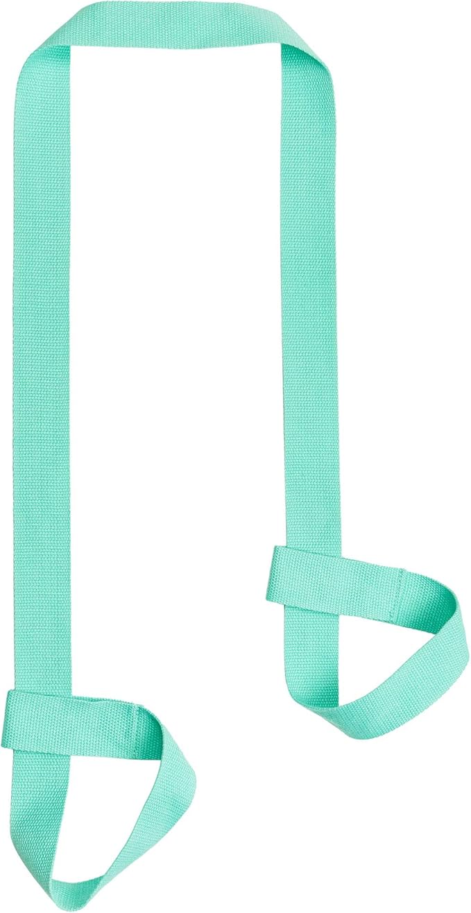 Adjustable yoga mat strap and carrier in use for carrying a rolled yoga mat