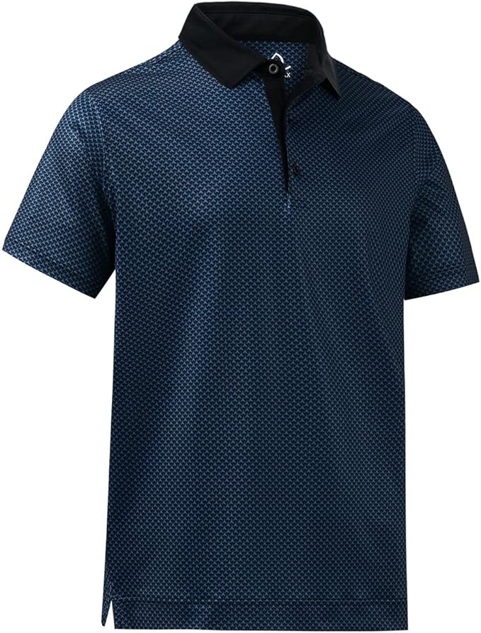 Men's Geometric Print Performance Golf Polo Shirt - Navy Blue