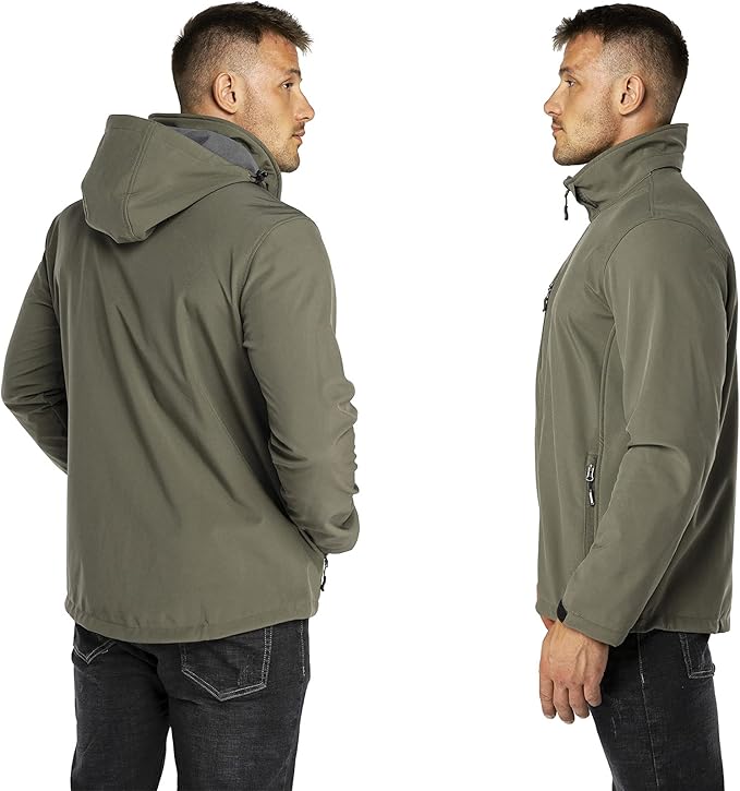 Outdoor Ventures Men's Lightweight Softshell Jacket Fleece Lined Hooded Water Resistant Winter Hiking Windbreaker Jackets