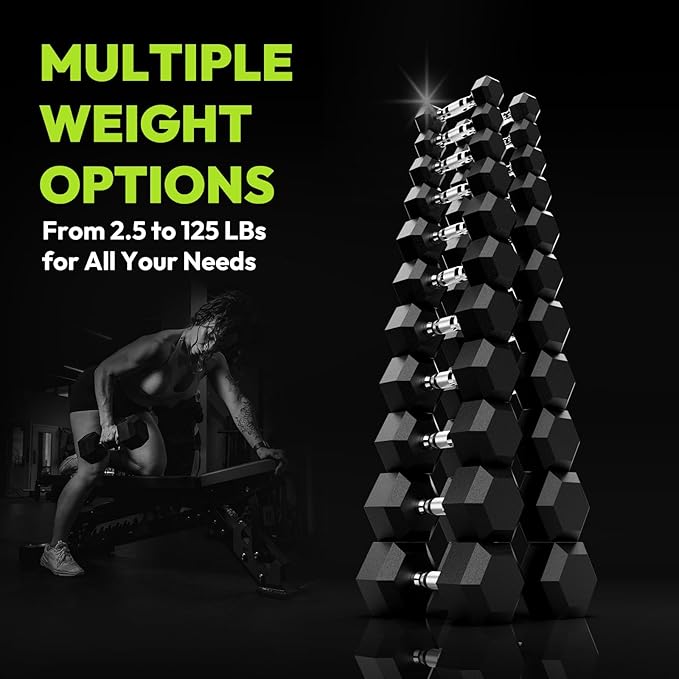 Hex Dumbbell Set, 45-400 lb Set Rubber Encased Exercise & Fitness Dumbbells, Weights Dumbbells Set, Hand Weight for Strength Training