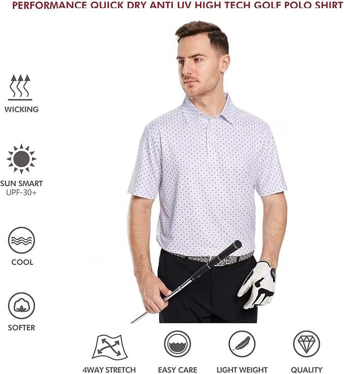 Men's Striped Performance Golf Polo Shirt Moisture Wicking Dry Fit