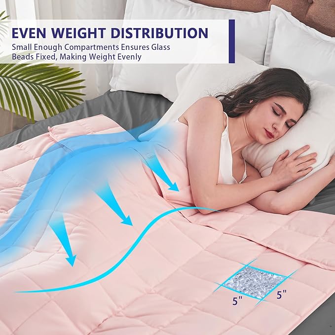 yescool Weighted Blanket for Adults (15 lbs, 48" x 72", Pink) Cooling Heavy Blanket for Sleeping Perfect for 140-160 lbs, Twin Size Breathable Blanket with Premium Glass Bead, Machine Washable