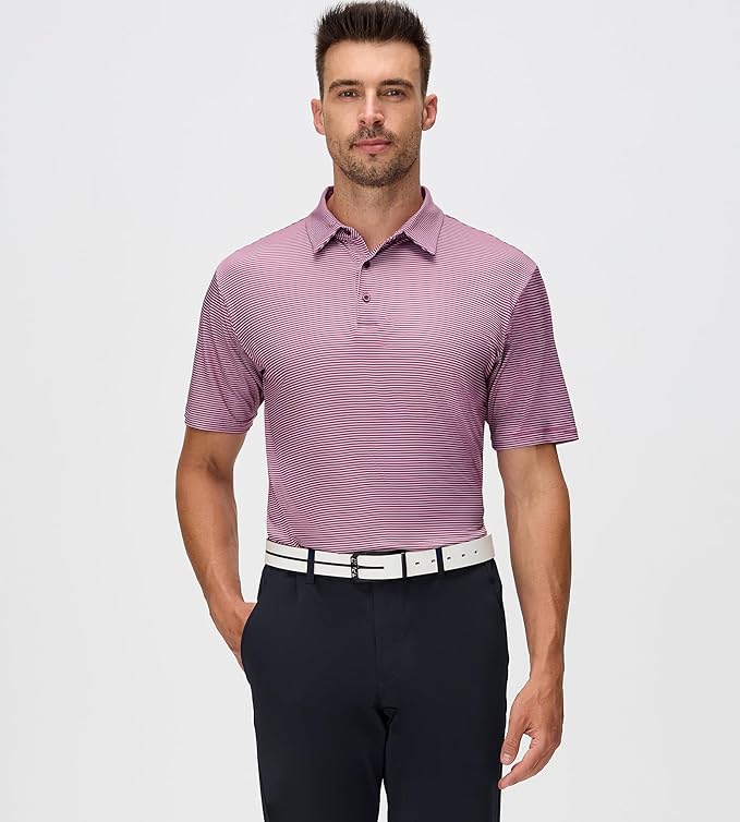 Jacquard Striped Men's Performance Golf Polo Moisture Wicking Shirt