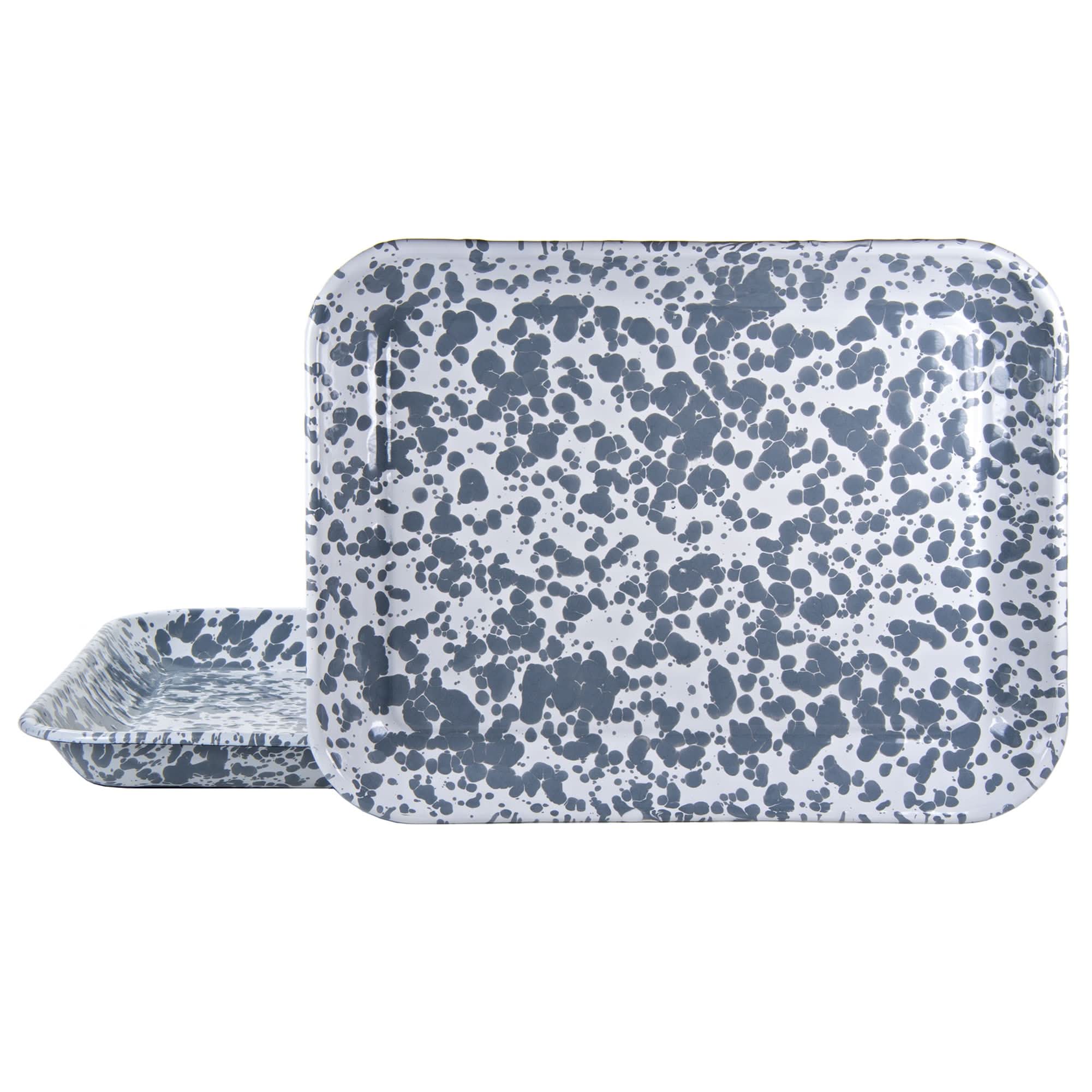 Enamelware Quarter Sheet Trays - Durable Spatterware Set of 2