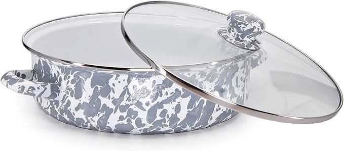 Grey Swirl 3 qt Saute Pan with Lid - Durable Enamelware
