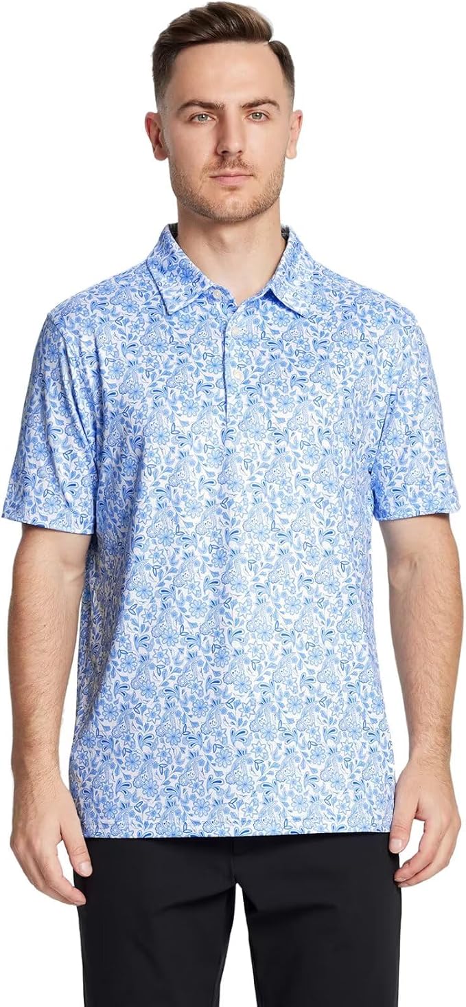 Men's Striped Short Sleeve Golf Polo - Moisture Wicking Dry Fit