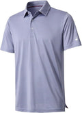Men's striped moisture-wicking golf polo shirt with a button closure and no-curl collar