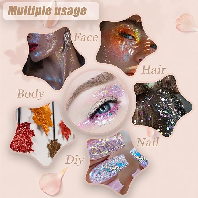 Face Body Glitter, Hair Glitter Sparkles Chunky Face Glitter Gel for Girls Makeup Singer Concerts Mermaid Festival Sequins Face Paint (3pc Red)