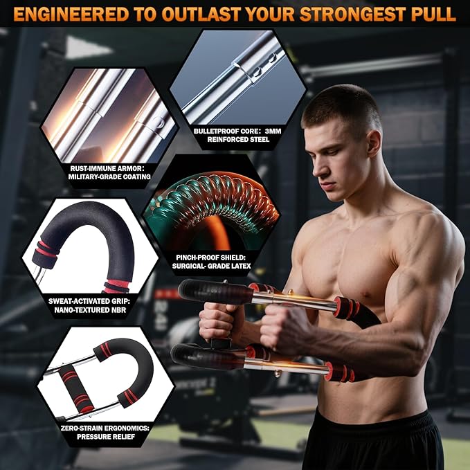 Twister Arm Trainer, 60-110lb Adjustable Chest Workout Equipment, Anti-Slip Grips & Double-Spring Safety, Arm Trainer for Men/Women, Portable Home Fitness Equipment
