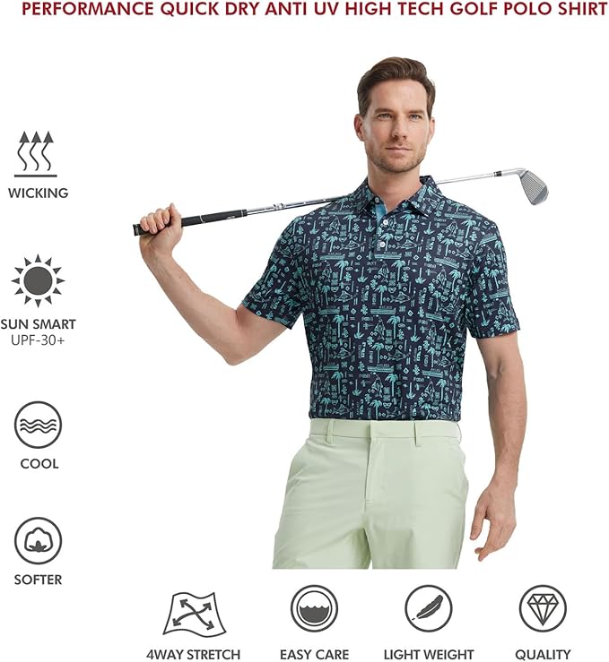 Men's Striped Performance Golf Polo Short Sleeve Moisture Wicking