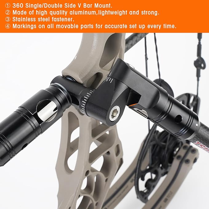 LWANO Single Side Adjustable V-Bar Mount Quick Disconnect Bow Rod Stabilizer, Archery Compound Recurve Bow Stabilizer Single Sidebar Back bar stabilizer Mount