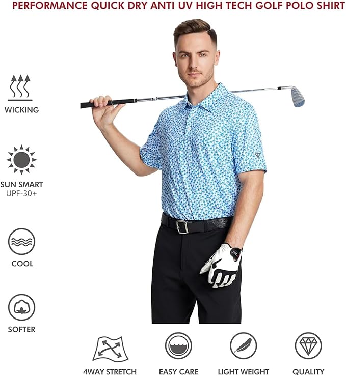 Men's Striped Performance Golf Polo Short Sleeve Moisture Wicking