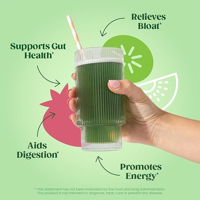 Bloom Nutrition Greens and Superfoods Powder Packets for Digestive Health, Greens Powder, Digestive Enzymes, Probiotics, Spirulina, Chlorella for Bloating & Gut Support, 15 Stick, Strawberry Kiwi