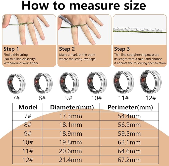 Thin Smart Ring for Fitness & Health Tracking -Heart Rate/Blood Oxygen Monitor, 5ATM Waterproof, Sleep Analysis, Pedometer -No APP Subscription Compatible with Smartphone (Silver, 8)