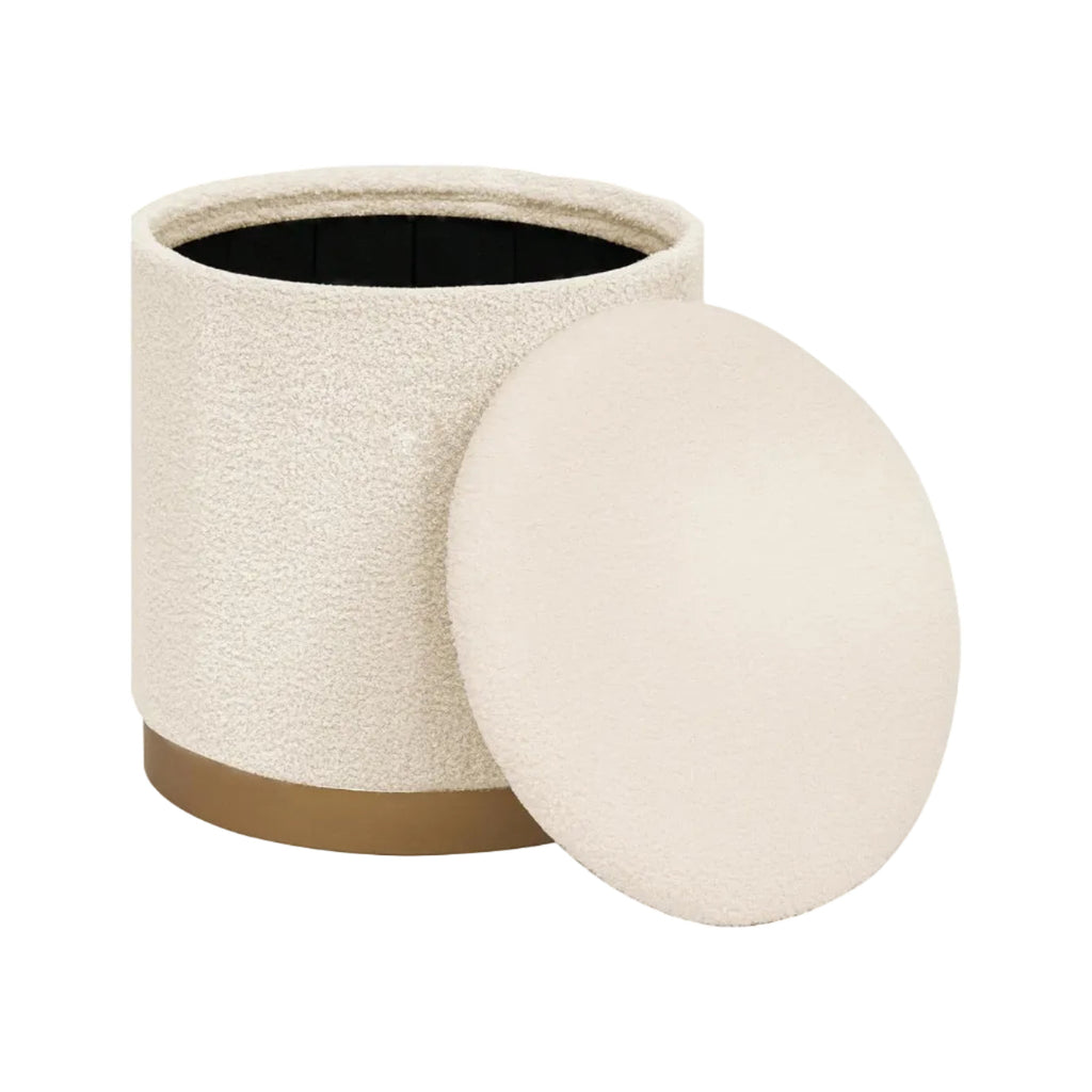 Round Bouclé Storage Ottoman