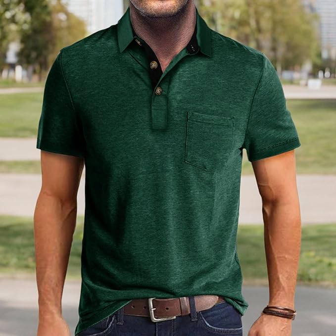 Men's Classic Casual Short Sleeve Button-Down Polo Shirt