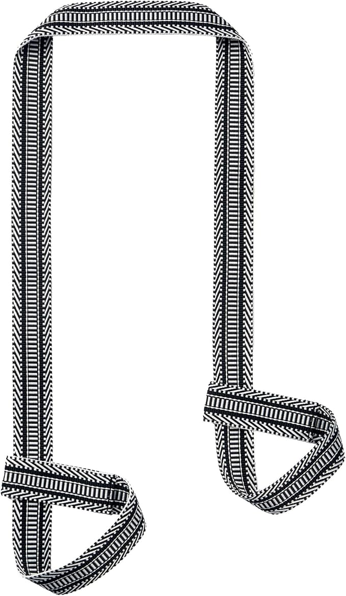 Adjustable yoga mat strap and carrier in use for carrying a rolled yoga mat