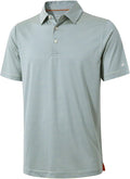 Men's striped moisture-wicking golf polo shirt with a button closure and no-curl collar