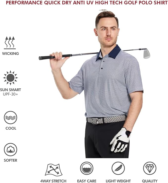 Men's Performance Striped Golf Polo - Breathable Quick-Dry Fit