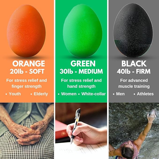 The Friendly Swede Stress Balls for Adults - 3 Squeeze Balls for Hand Therapy, Stress Relief & Strength; 3 Resistance Levels