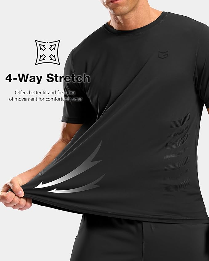 Men's Black Quick Dry Athletic Running T-Shirt Lightweight Gym Top