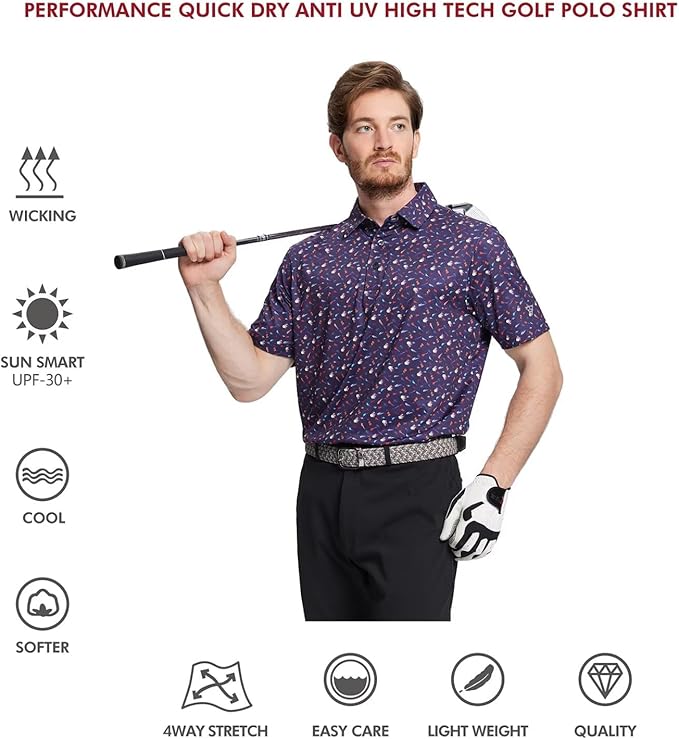 Men's Striped Short Sleeve Golf Polo Moisture Wicking Performance