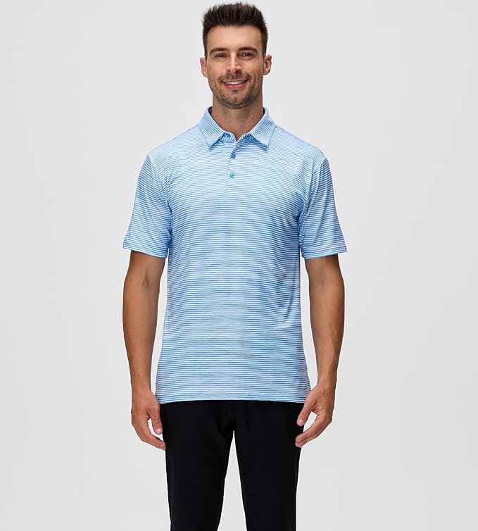Jacquard Striped Men's Performance Golf Polo Moisture Wicking Shirt