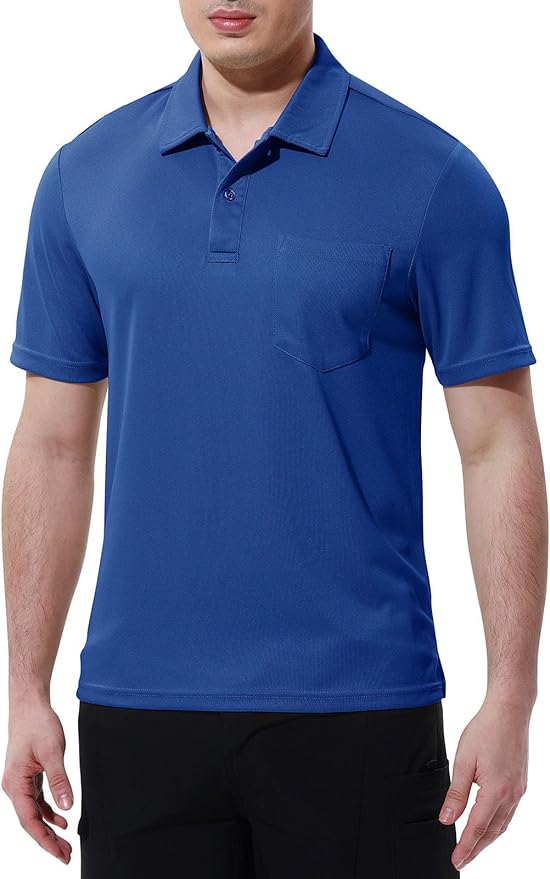 Men's Short Sleeve Quick Dry Polo Shirt with Chest Pocket for Golf
