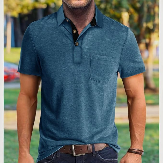 Classic Men's Casual Polo Shirt Solid Color Cotton Golf Top