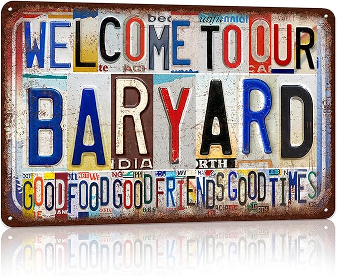 JBYMsign Vintage Baryard Wall Decor Metal Sign Tin Signs Poster - Welcome To Our Baryard Good Food Good Friends Good Times