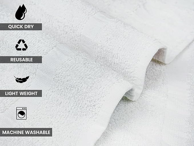 CH White Bath Towels Bulk - 22 x 44 Inches, 100% Cotton Economy Light Weight Towels for Commercial Use - Quick Dry, Ultra-Soft, and Absorbent Bulk Towels (6 Pack)