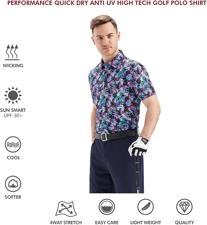 Men's Striped Performance Golf Polo Short Sleeve Moisture Wicking