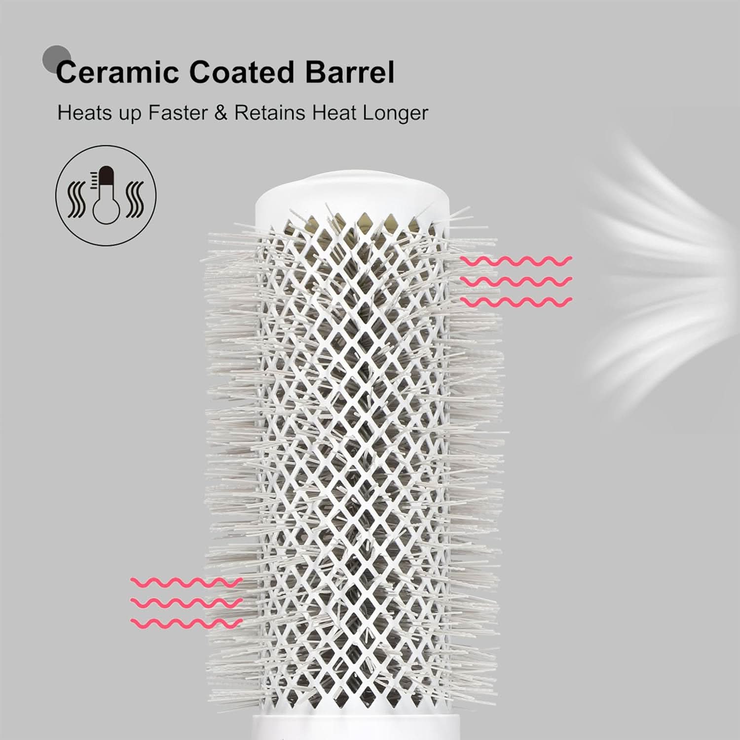 Professional Extended Barrel Round Hair Brush, Ceramic & Ionic, Grey