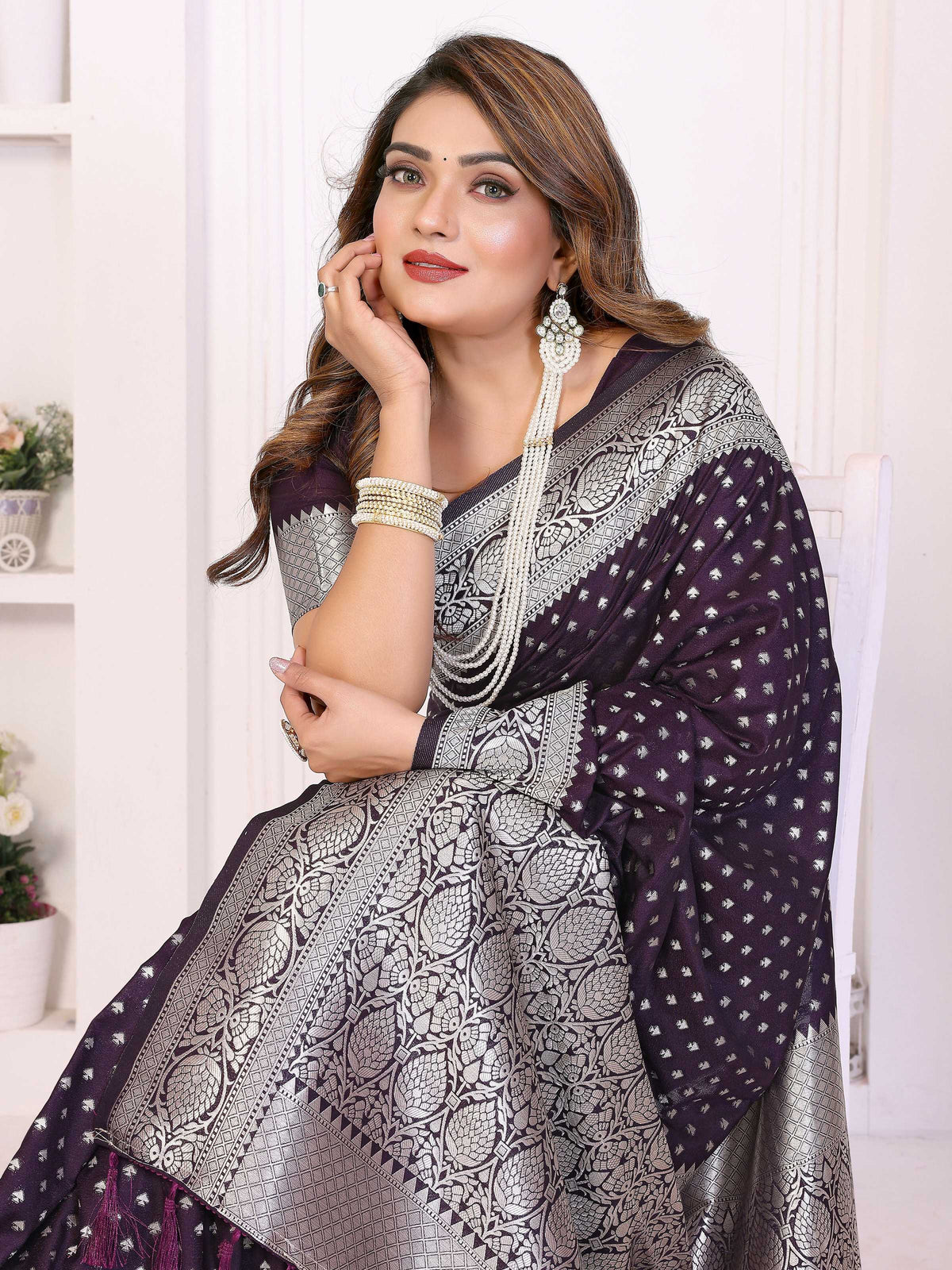 Purple Georgette Silk Saree with Traditional Zari Weaving