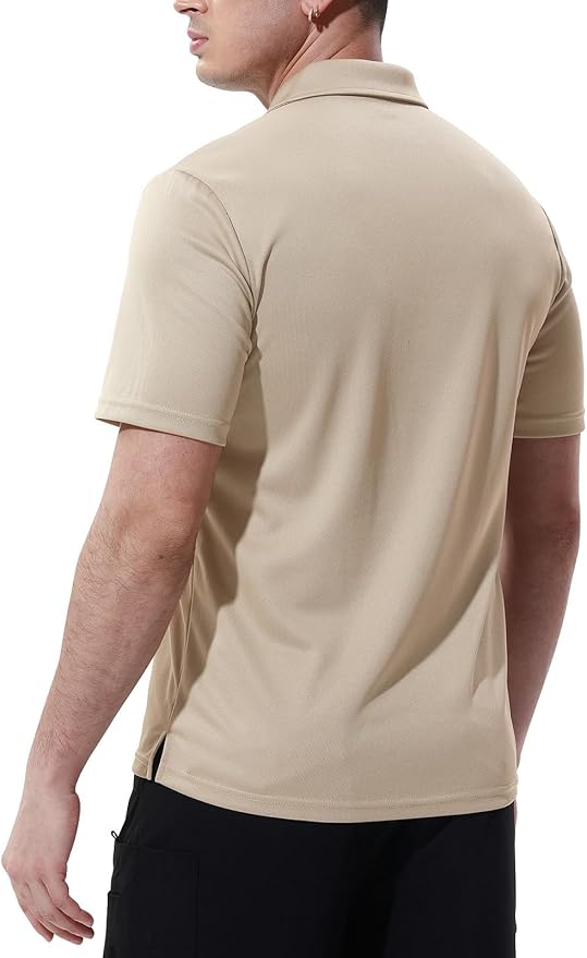 Men's Short Sleeve Quick Dry Polo Shirt with Chest Pocket for Golf