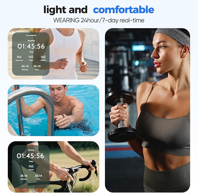 Smart Ring with Sleep Monitoring, No APP Subscription, 10-Day Battery Life, Stress/Heart Rate/Women's Health Tracker, Android & iOS Compatible (Black, 10)