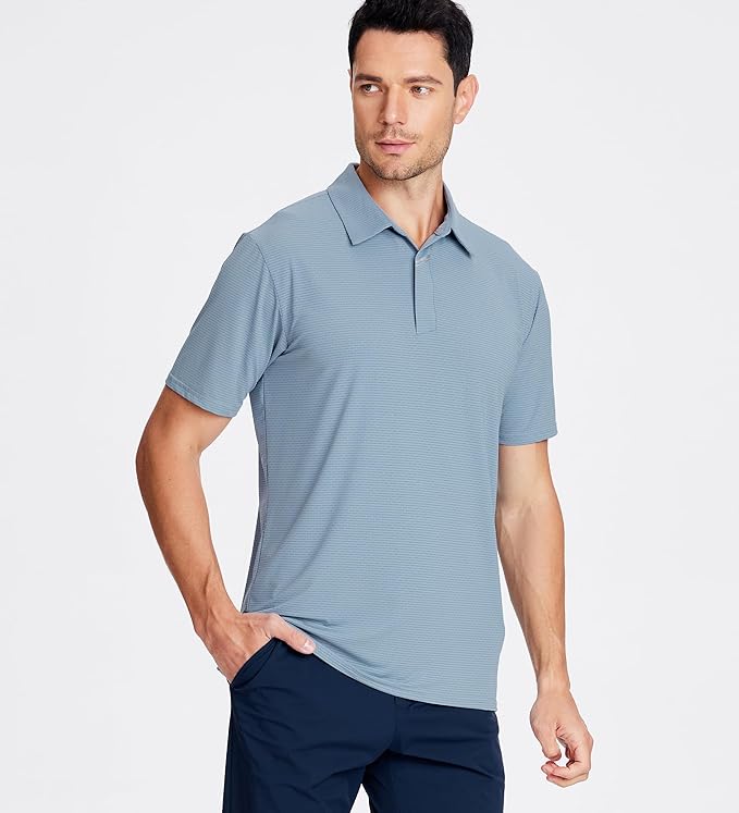 Men's Jacquard Performance Golf Polo Shirt with Hidden Placket