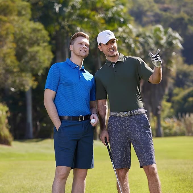 Men's Striped Performance Golf Polo Shirt Moisture Wicking Dry Fit