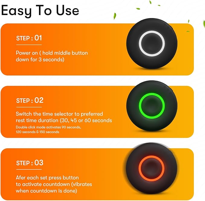 Rest Time Fitness Timer - Countdown Gym Timer and Stopwatch, Vibrating, Compact Design, Rechargeable Battery