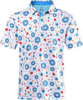 Men wearing a stylish printed short-sleeve performance golf polo shirt