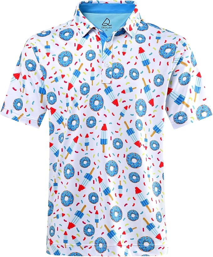 Men wearing a stylish printed short-sleeve performance golf polo shirt