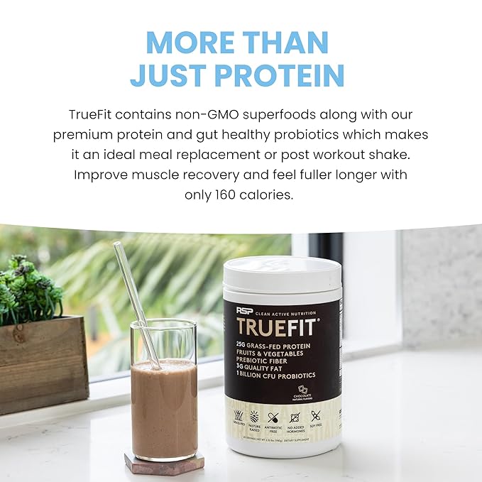 TrueFit Gut Healthy Protein Powder, Grass-Fed Whey Meal Replacement Shake with Prebiotics, Probiotics, & Organic Superfoods, Keto, Gluten Free 1.85 lbs