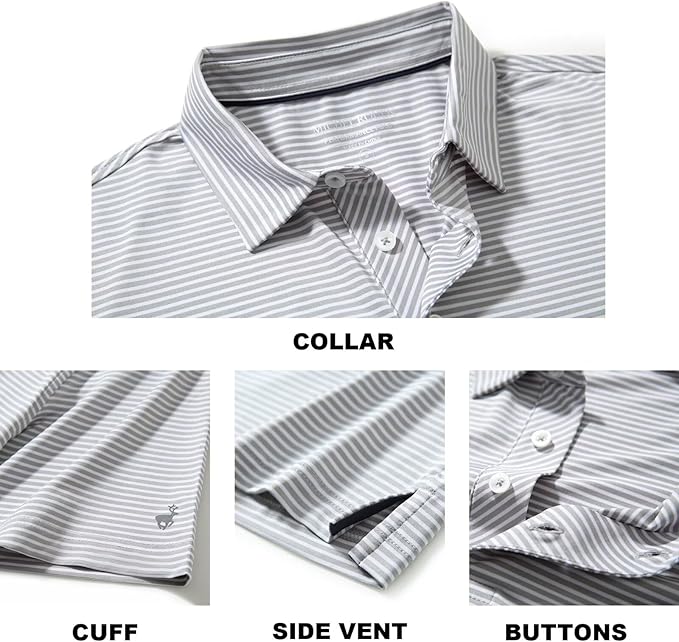 Men's Striped Moisture-Wicking Performance Golf Polo Shirt