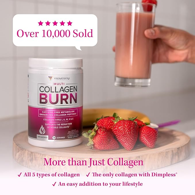 Hydrolyzed Collagen Peptides Powder for Women - Slimming MultiCollagen Burn Ultimate Beauty Complex with Hyaluronic Acid Vitamin C & Types I II III V and X for Women Tropical Punch 30 Servings